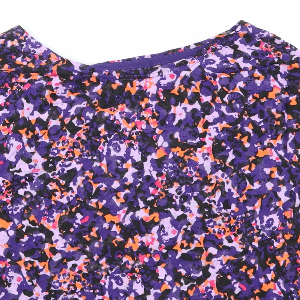 Marks and Spencer Womens Purple Geometric Polyester Basic T-Shirt Size 6 Boat Neck Pullover