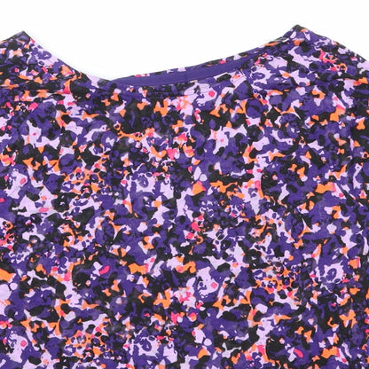 Marks and Spencer Womens Purple Geometric Polyester Basic T-Shirt Size 6 Boat Neck Pullover