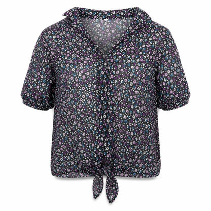 Debenhams Womens Black Floral Polyester Basic Button-Up Size 12 Collared - Knot Front