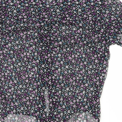 Debenhams Womens Black Floral Polyester Basic Button-Up Size 12 Collared - Knot Front