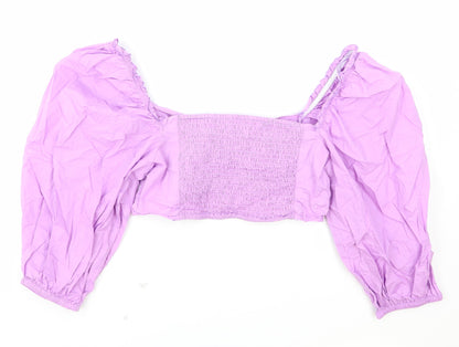 Monk Womens Purple Viscose Cropped Blouse Size 14 V-Neck