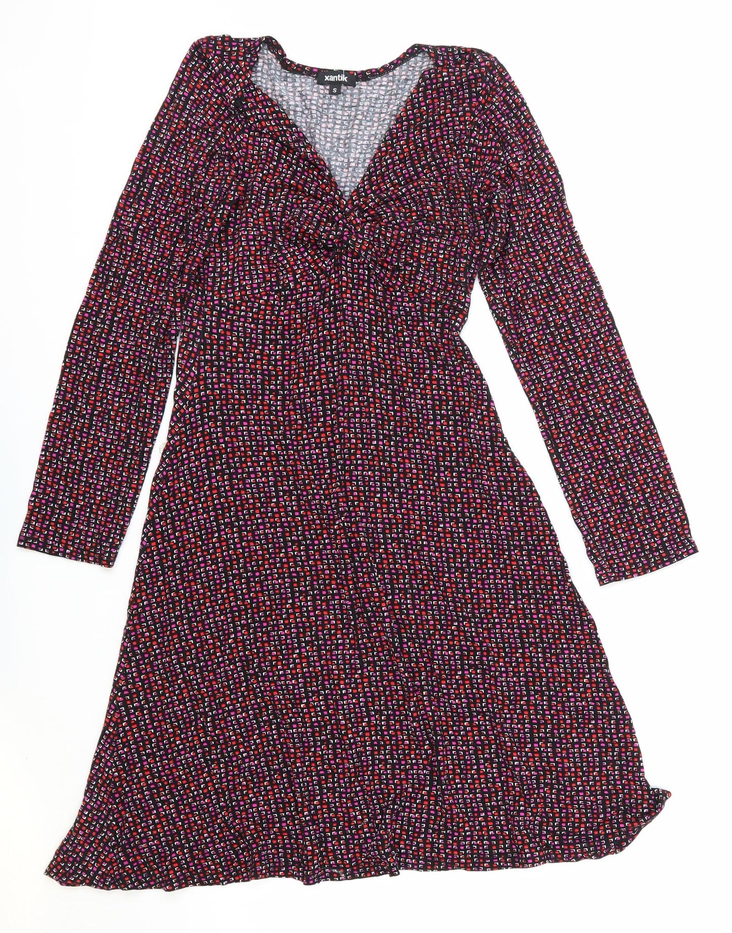 Xantik Womens Purple Geometric Polyester Skater Dress Size S V-Neck Pullover
