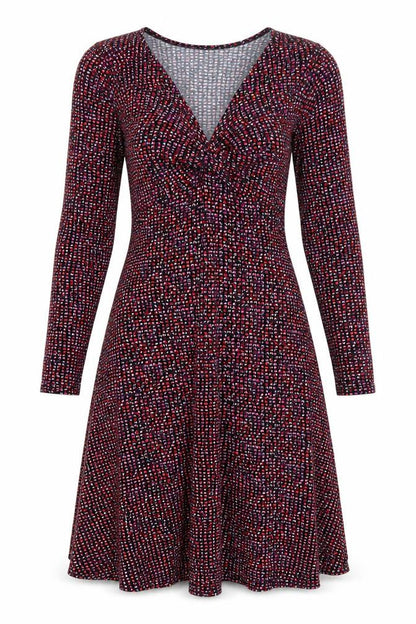 Xantik Womens Purple Geometric Polyester Skater Dress Size S V-Neck Pullover