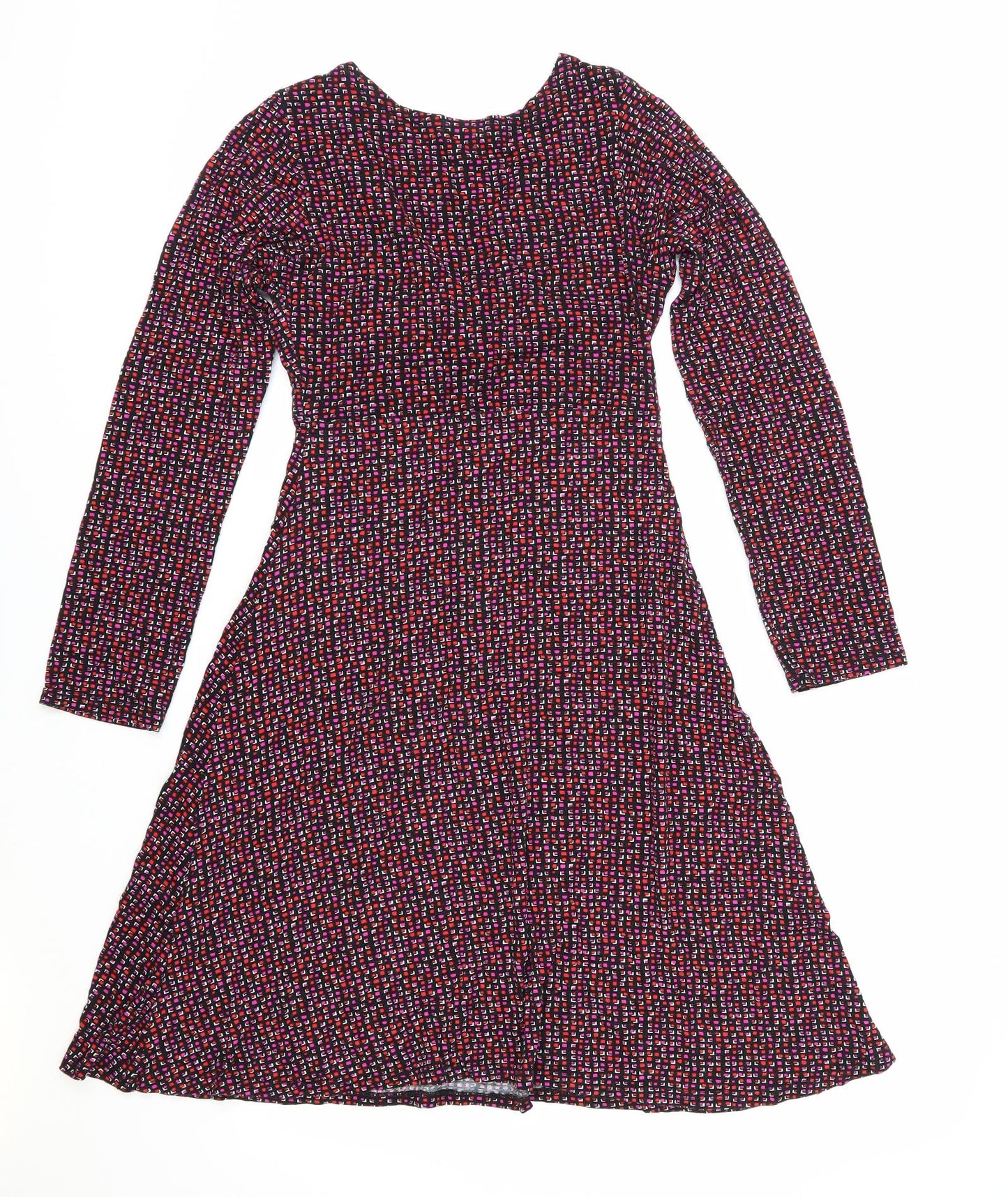 Xantik Womens Purple Geometric Polyester Skater Dress Size S V-Neck Pullover