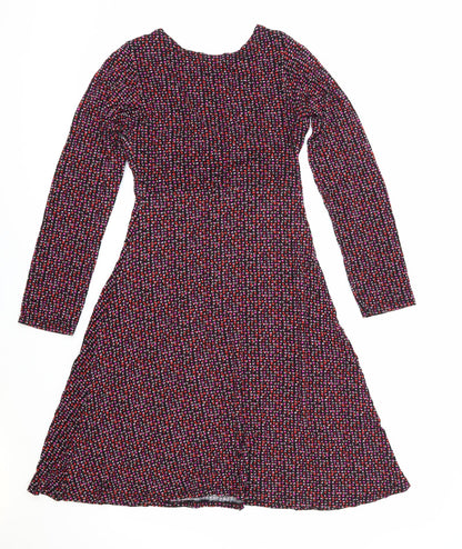 Xantik Womens Purple Geometric Polyester Skater Dress Size S V-Neck Pullover