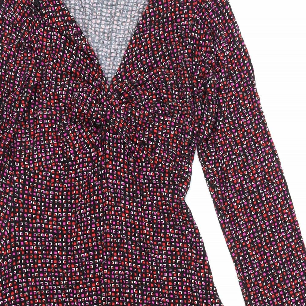Xantik Womens Purple Geometric Polyester Skater Dress Size S V-Neck Pullover