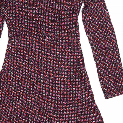 Xantik Womens Purple Geometric Polyester Skater Dress Size S V-Neck Pullover