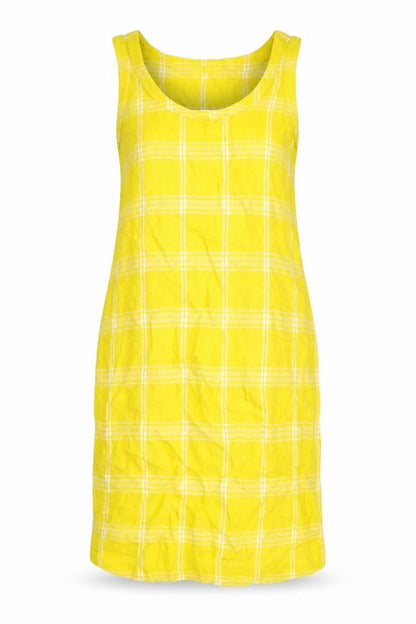 Marks and Spencer Womens Yellow Check Viscose Tank Dress Size 6 Scoop Neck Pullover