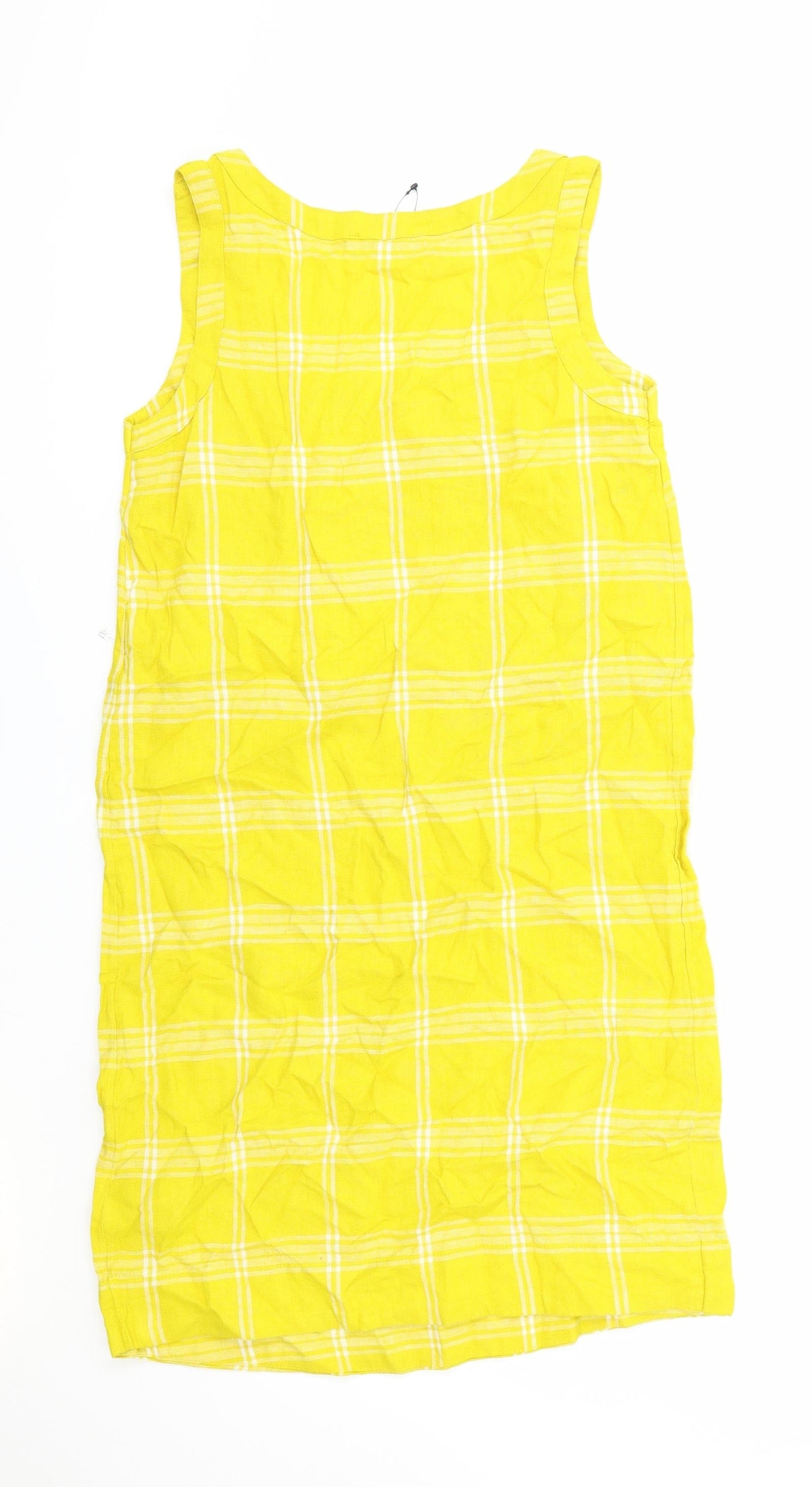 Marks and Spencer Womens Yellow Check Viscose Tank Dress Size 6 Scoop Neck Pullover
