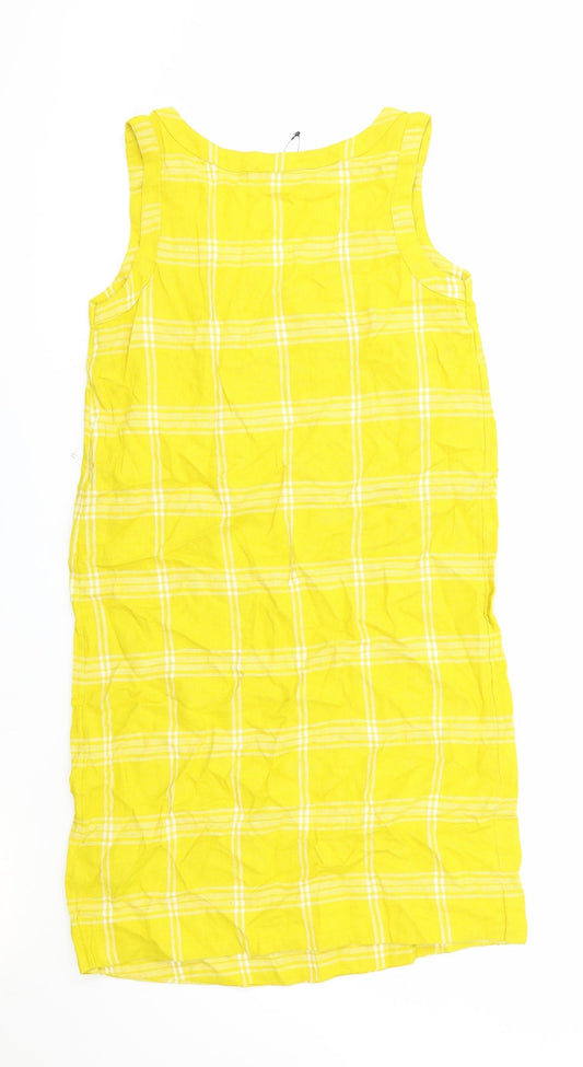 Marks and Spencer Womens Yellow Check Viscose Tank Dress Size 6 Scoop Neck Pullover