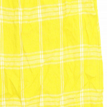 Marks and Spencer Womens Yellow Check Viscose Tank Dress Size 6 Scoop Neck Pullover