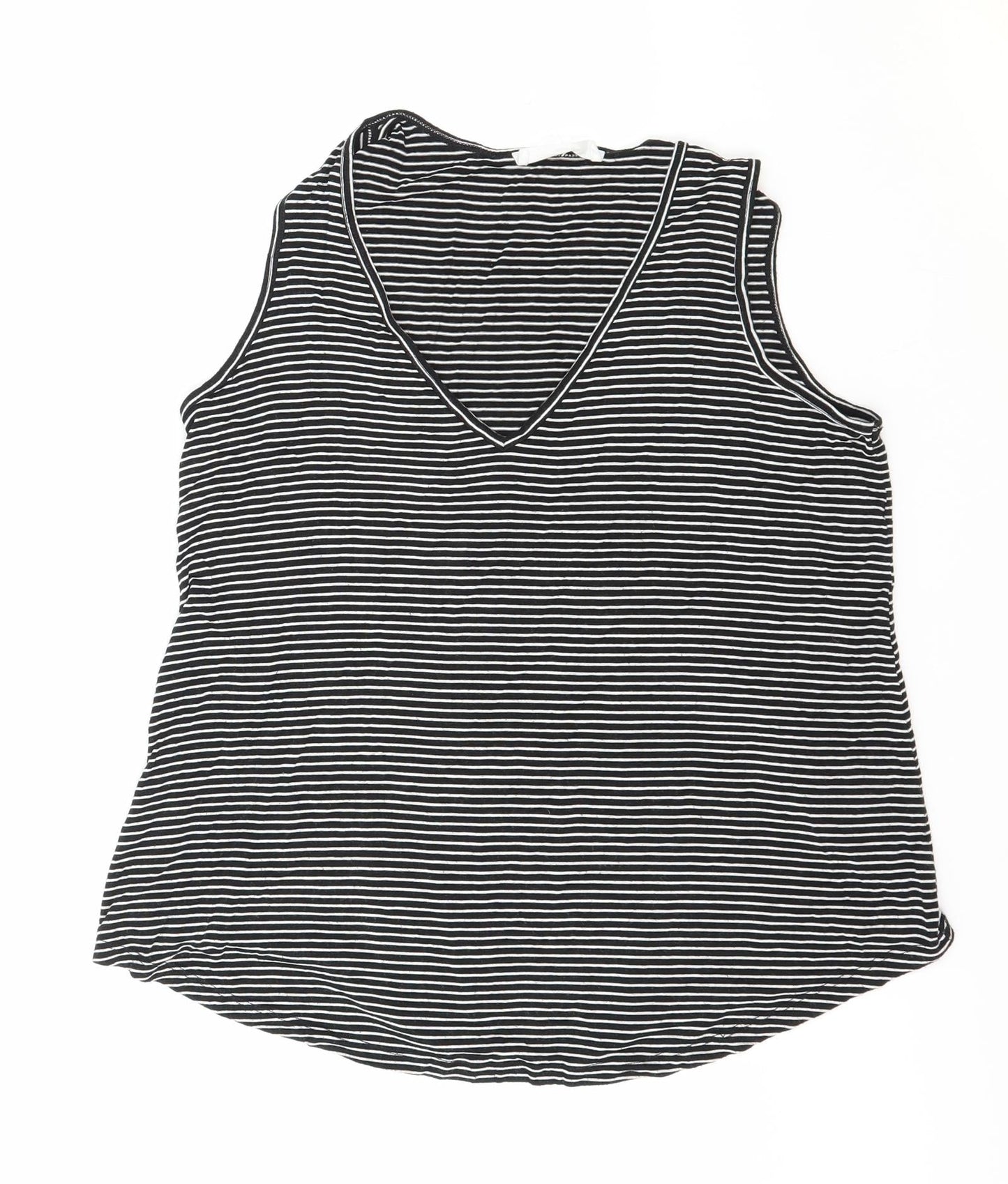 Double Zero Womens Black Striped Polyester Basic Tank Size S V-Neck