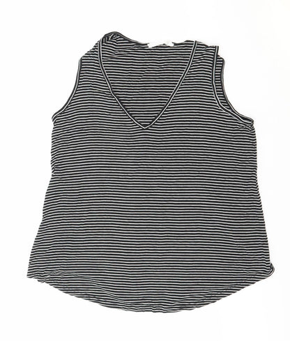 Double Zero Womens Black Striped Polyester Basic Tank Size S V-Neck