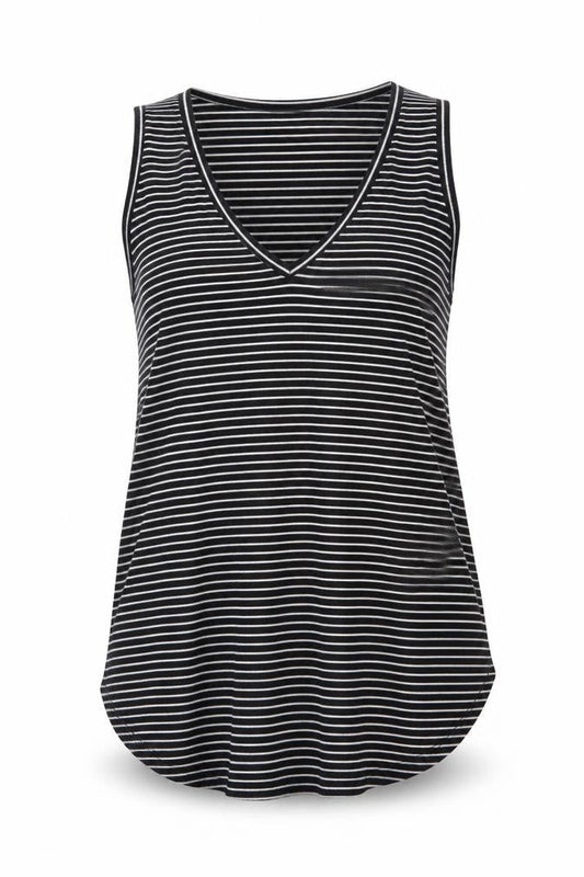 Double Zero Womens Black Striped Polyester Basic Tank Size S V-Neck