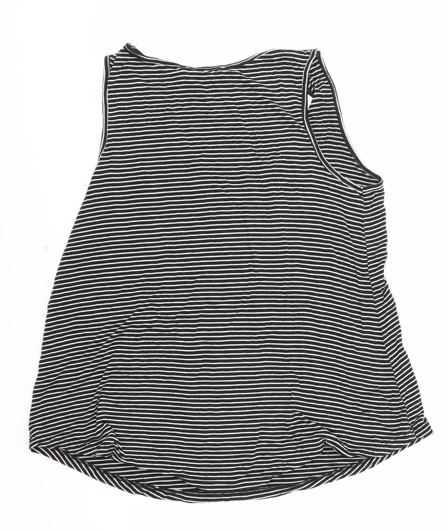 Double Zero Womens Black Striped Polyester Basic Tank Size S V-Neck