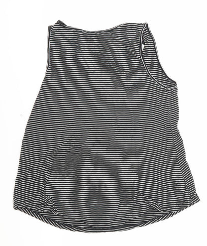Double Zero Womens Black Striped Polyester Basic Tank Size S V-Neck