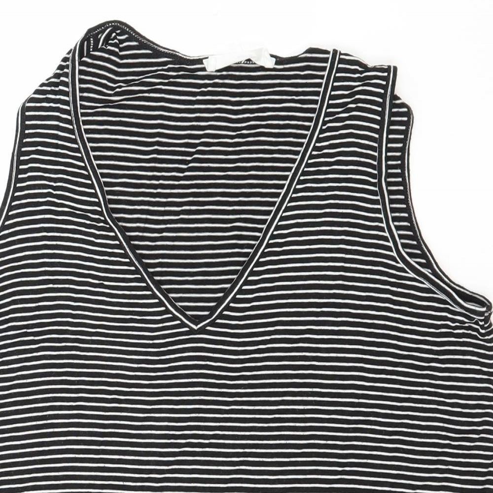 Double Zero Womens Black Striped Polyester Basic Tank Size S V-Neck