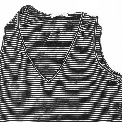 Double Zero Womens Black Striped Polyester Basic Tank Size S V-Neck