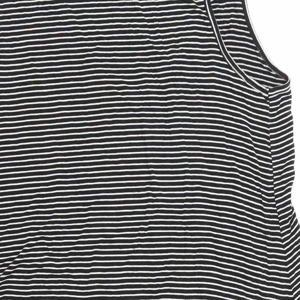 Double Zero Womens Black Striped Polyester Basic Tank Size S V-Neck