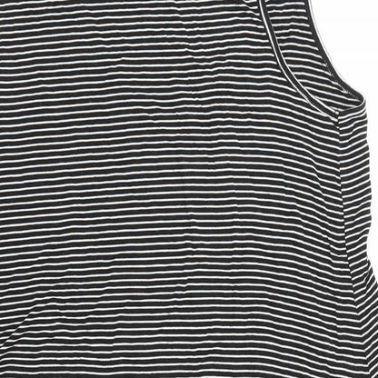 Double Zero Womens Black Striped Polyester Basic Tank Size S V-Neck