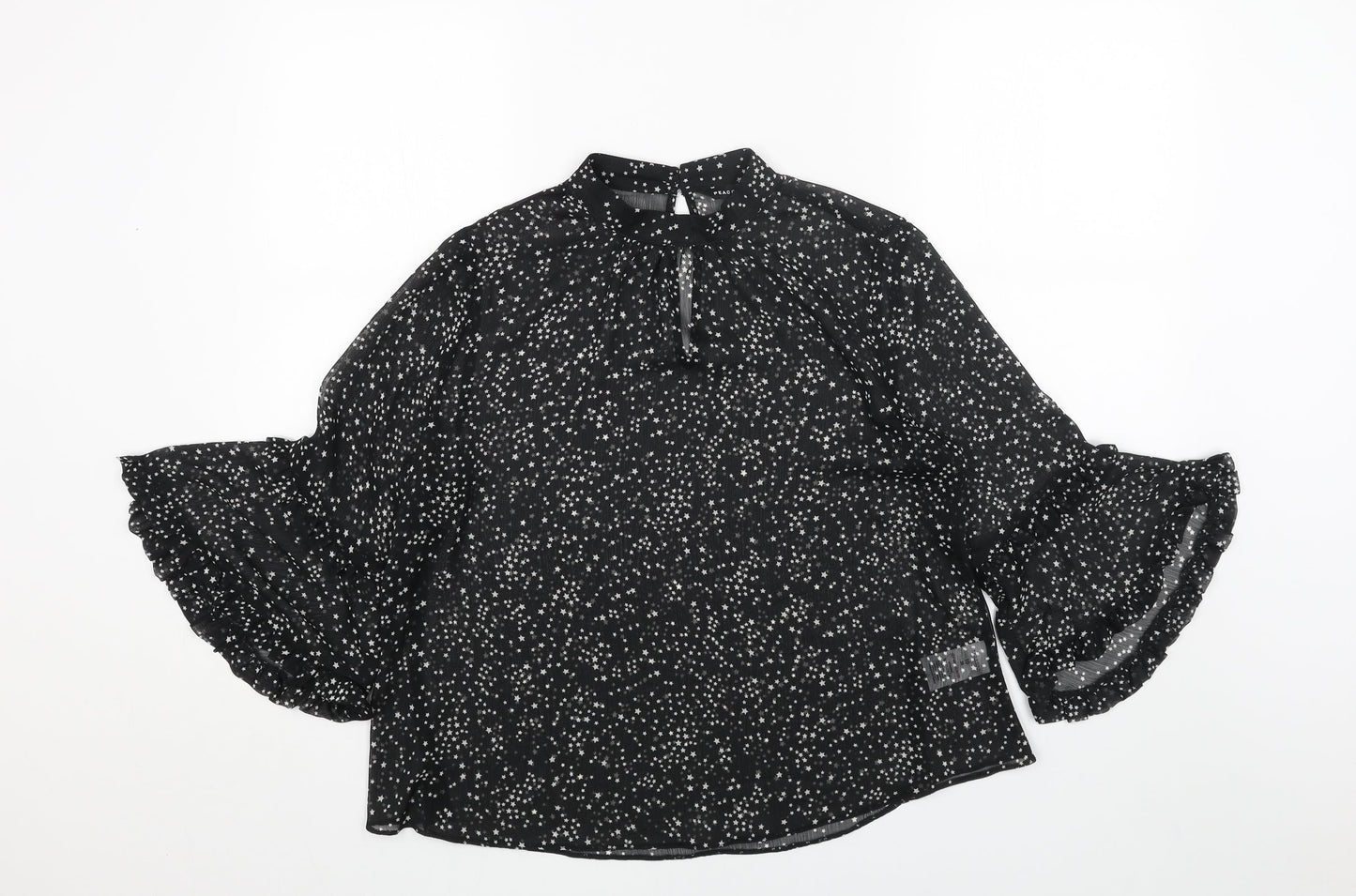 Dorothy Perkins Womens Black Geometric Polyester Basic Blouse Size 10 Mock Neck - Star Print