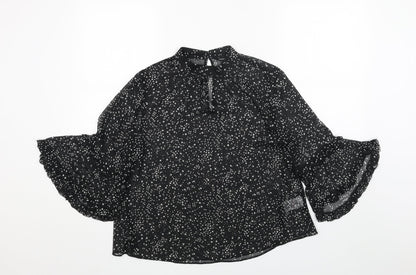 Dorothy Perkins Womens Black Geometric Polyester Basic Blouse Size 10 Mock Neck - Star Print