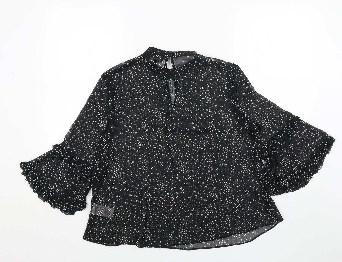 Dorothy Perkins Womens Black Geometric Polyester Basic Blouse Size 10 Mock Neck - Star Print