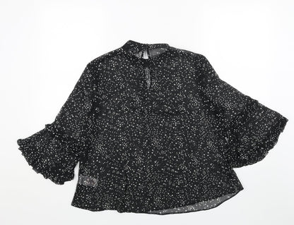 Dorothy Perkins Womens Black Geometric Polyester Basic Blouse Size 10 Mock Neck - Star Print