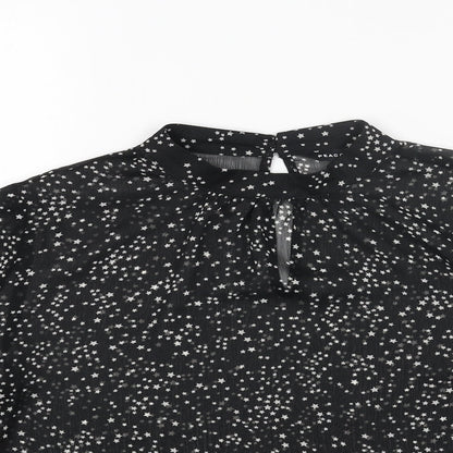 Dorothy Perkins Womens Black Geometric Polyester Basic Blouse Size 10 Mock Neck - Star Print