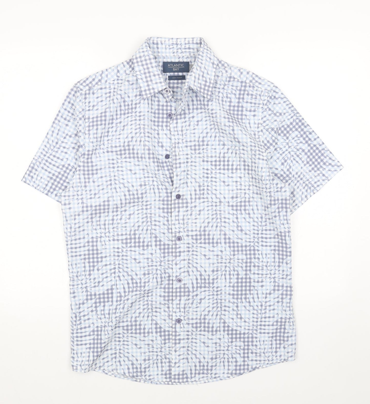 Atlantic Bay Womens Blue Check Cotton Basic Button-Up Size S Collared
