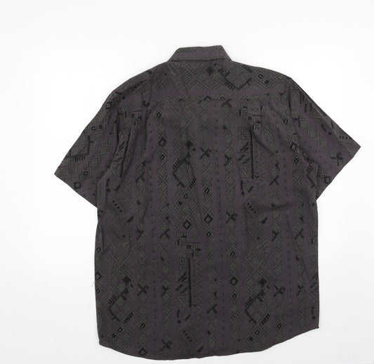 EWM Womens Blue Geometric Cotton Basic Button-Up Size M Collared