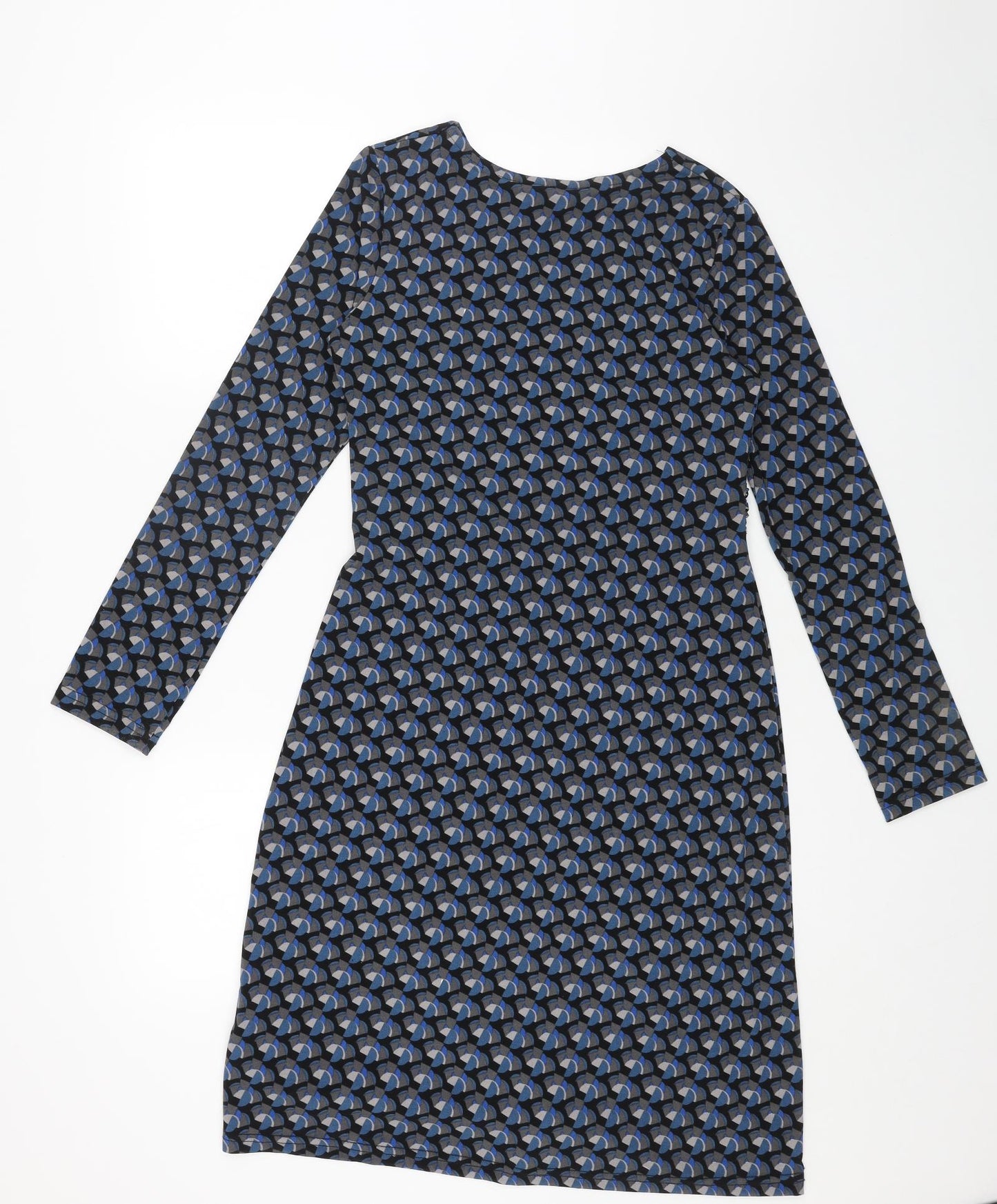 Lily & Me Womens Blue Geometric Viscose Fit & Flare Size 10 V-Neck Pullover