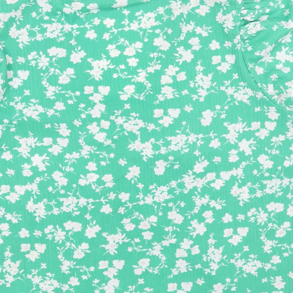 Papaya Womens Green Floral Polyester Basic T-Shirt Size 2XS V-Neck