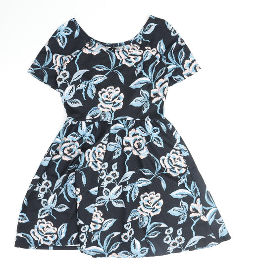 Dorothy Perkins Womens Blue Floral Polyester Fit & Flare Size 10 Scoop Neck Pullover