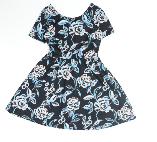 Dorothy Perkins Womens Blue Floral Polyester Fit & Flare Size 10 Scoop Neck Pullover