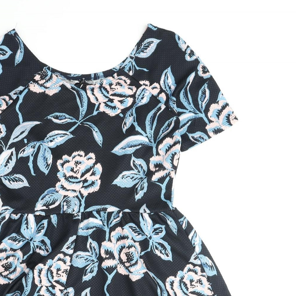 Dorothy Perkins Womens Blue Floral Polyester Fit & Flare Size 10 Scoop Neck Pullover