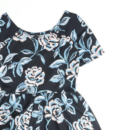Dorothy Perkins Womens Blue Floral Polyester Fit & Flare Size 10 Scoop Neck Pullover