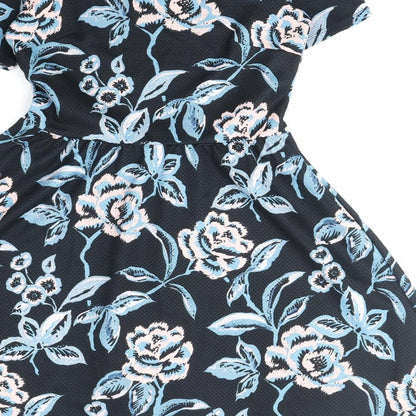 Dorothy Perkins Womens Blue Floral Polyester Fit & Flare Size 10 Scoop Neck Pullover