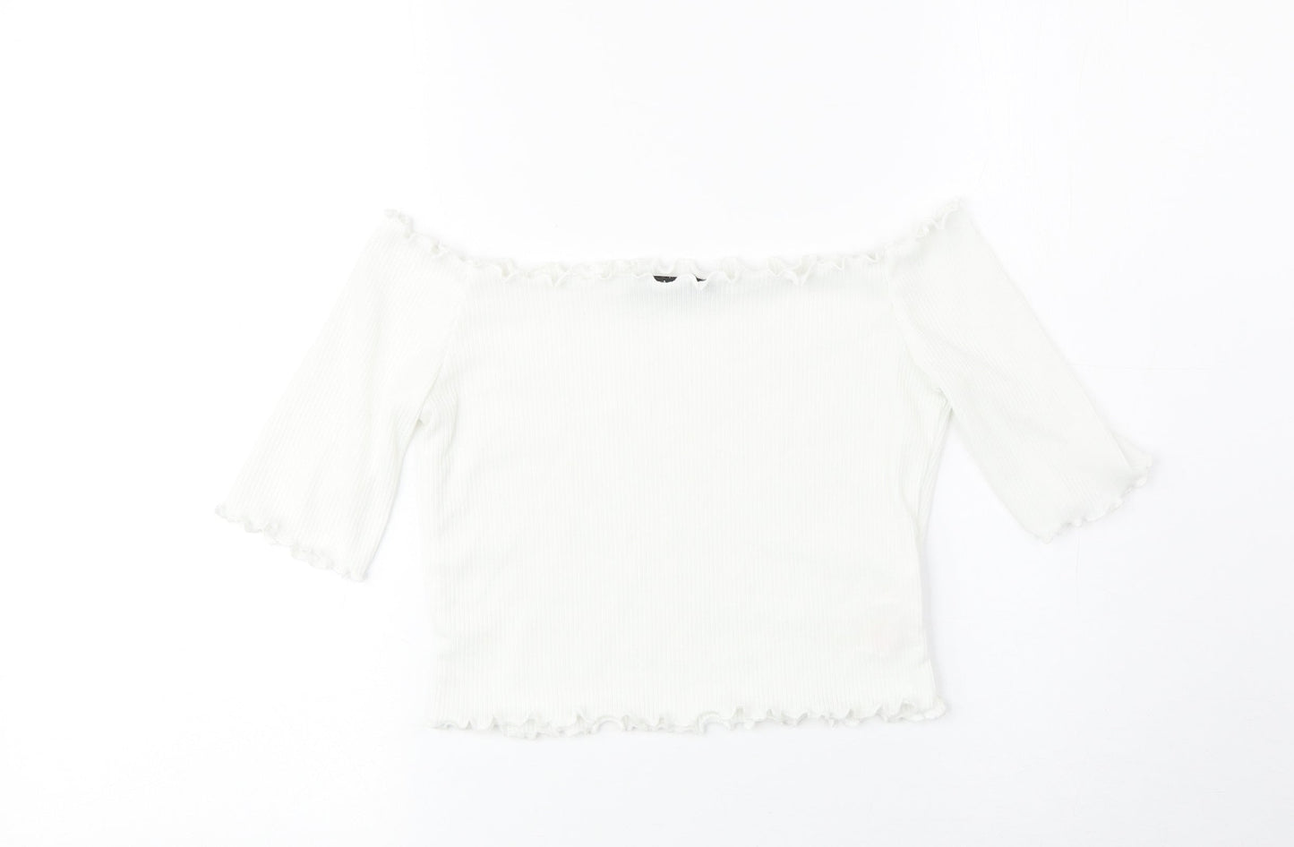 Boohoo Womens White Polyester Cropped T-Shirt Size 6 Boat Neck