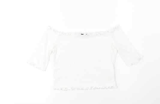 Boohoo Womens White Polyester Cropped T-Shirt Size 6 Boat Neck