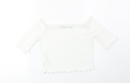 Boohoo Womens White Polyester Cropped T-Shirt Size 6 Boat Neck