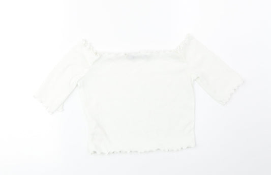 Boohoo Womens White Polyester Cropped T-Shirt Size 6 Boat Neck