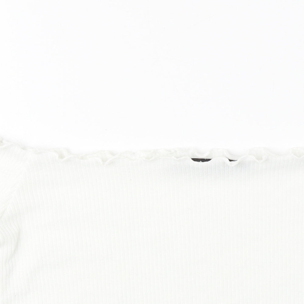 Boohoo Womens White Polyester Cropped T-Shirt Size 6 Boat Neck