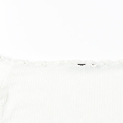 Boohoo Womens White Polyester Cropped T-Shirt Size 6 Boat Neck