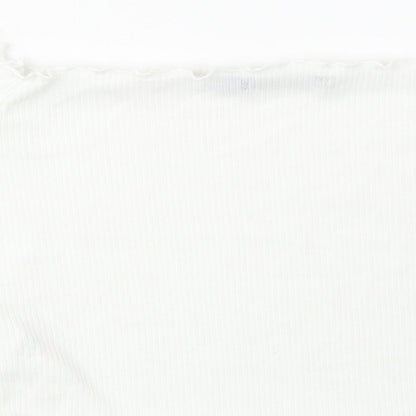 Boohoo Womens White Polyester Cropped T-Shirt Size 6 Boat Neck