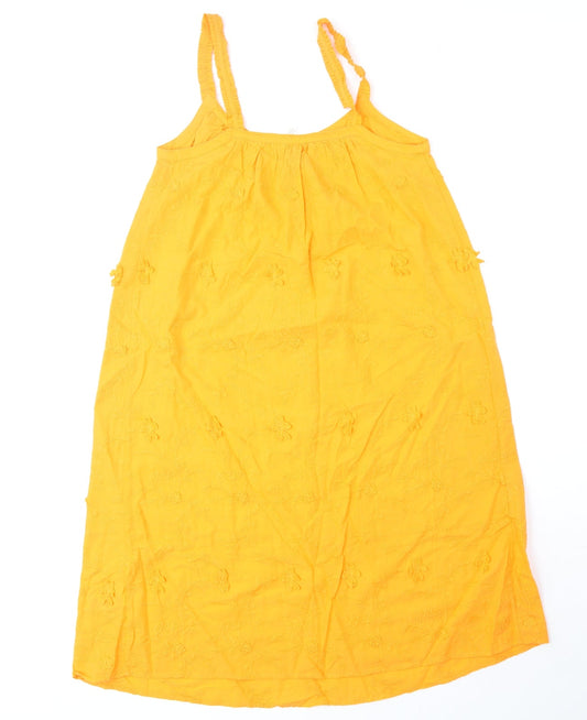 Per Una Womens Orange 100% Cotton Slip Dress Size 6 V-Neck Pullover - 3D Flowers