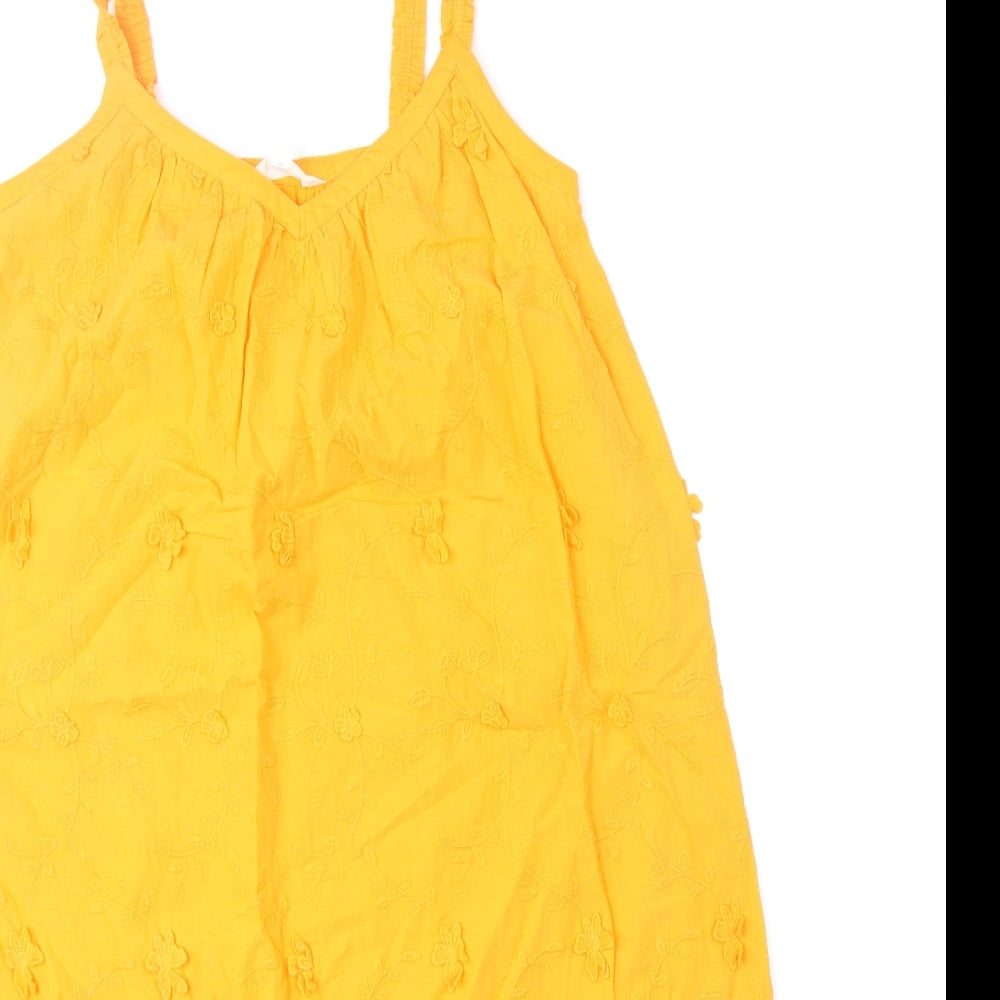 Per Una Womens Orange 100% Cotton Slip Dress Size 6 V-Neck Pullover - 3D Flowers