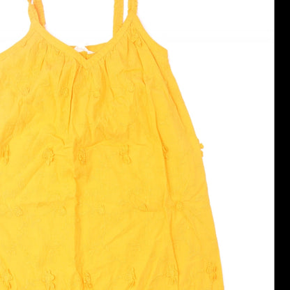 Per Una Womens Orange 100% Cotton Slip Dress Size 6 V-Neck Pullover - 3D Flowers