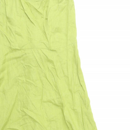 Marks and Spencer Womens Green 100% Cotton Slip Dress Size 6 V-Neck Zip - Tie Front