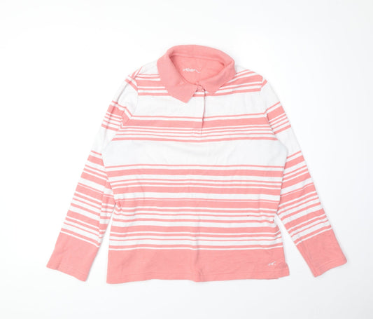 DASH Womens Pink Collared Striped Cotton Henley Jumper Size 12